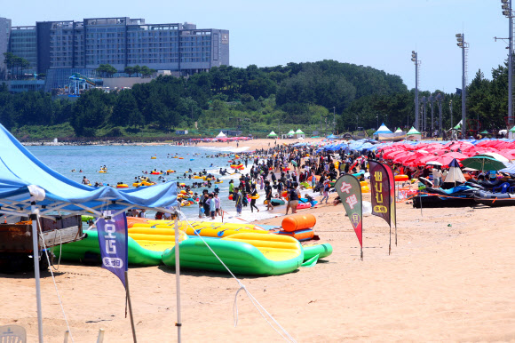 평일에도 북적이는 해변