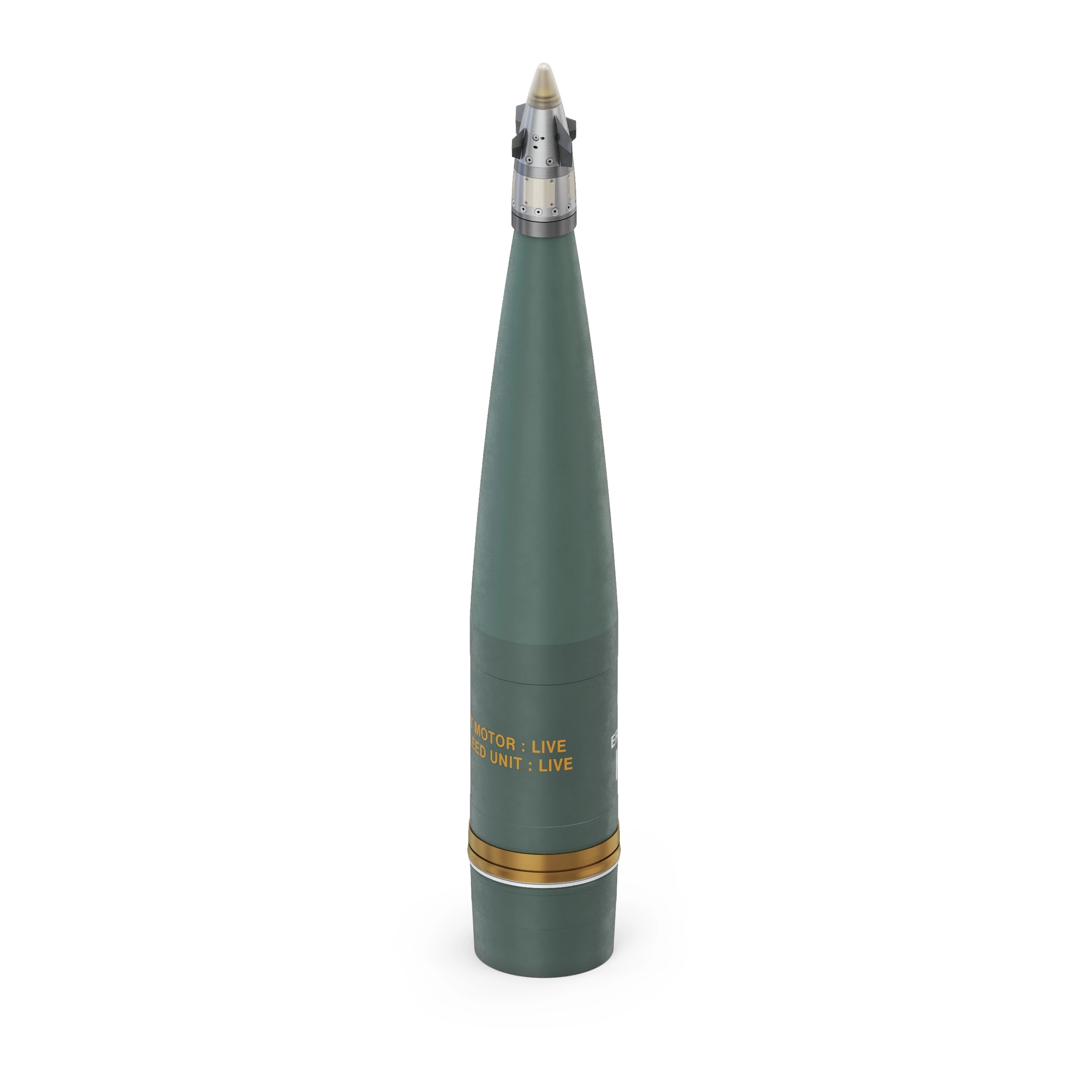 탄도수정신관이 적용된 155mm 탄약 모델링 이미지. 한화에어로스페이스 제공