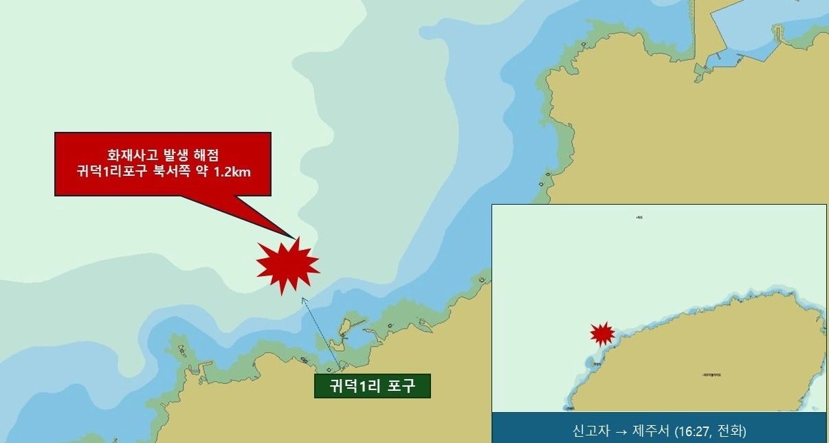 화재가 난 어선 위치도. 제주해양경찰서 제공