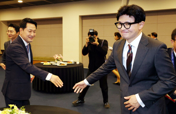 악수하는 장동혁 대표·한동훈 의원