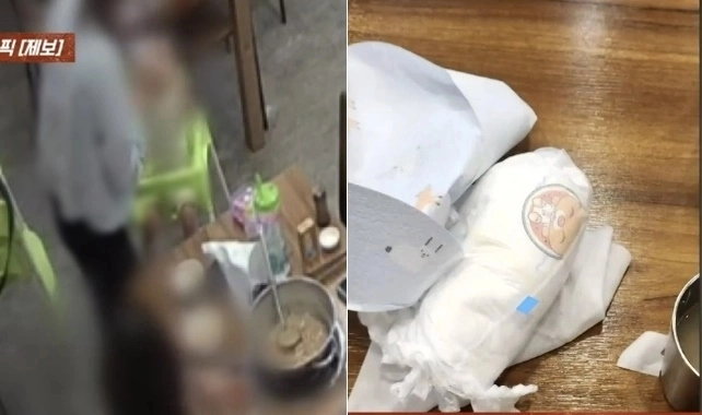 한 가족이 식당에서 식사를 한 후 아기의 사용한 기저귀를 테이블 위에 올려두고 떠난 영상이 공개됐다. JTBC ‘사건반장’ 캡처