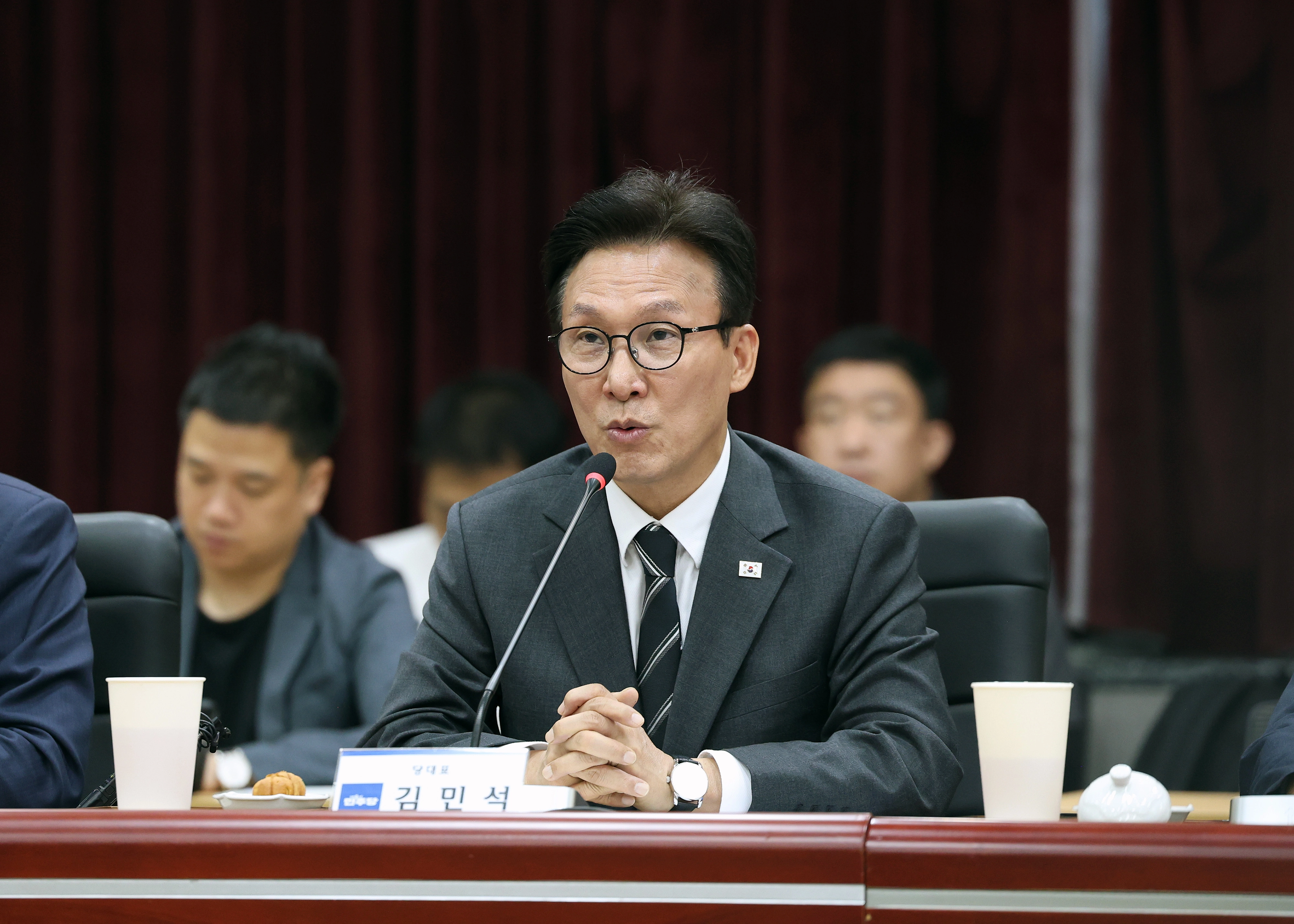 민주당 김민석 당대표가 예산정책협의회에서 발언을 하고 있다. 도 제공
