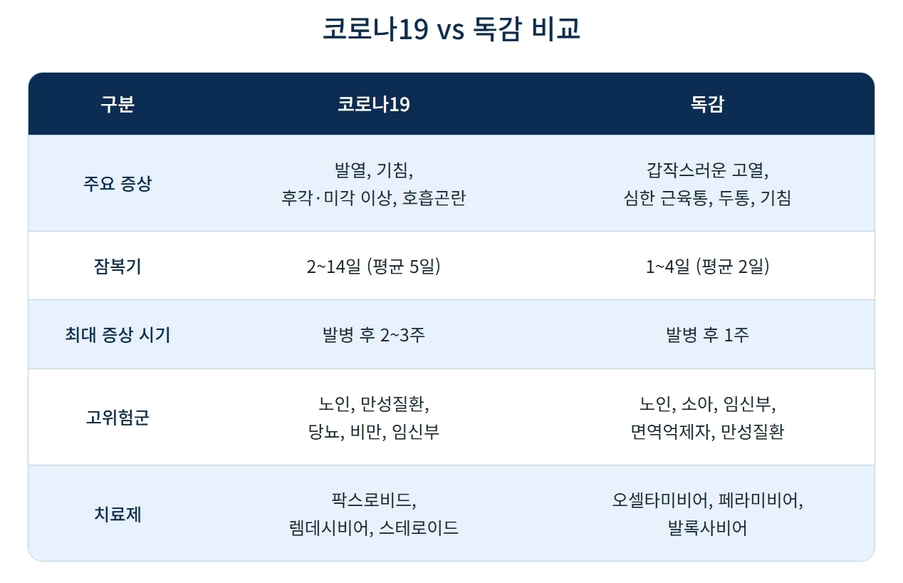 코로나19와 독감 비교