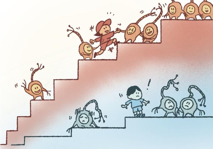 뉴런이 추가됨에 따른 정보량 증가를 나타낸 삽화. 상단은 지속적 증가, 아래쪽은 한계를 드러낸 것이다. 지난 30년 동안 학계에서는 뉴런이 증가하더라도 정보량 증가에는 한계가 있다고 생각했지만 이번 연구에서는 뉴런의 증가가 정보량 증가에 기여한다는 사실을 제시했다.

일본 교토대 제공