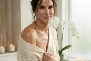 ‘61세’ 산드라 블록, 샤워 가운 속 드러난 ‘탄탄 바디라인’