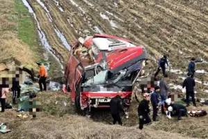 thumbnail - 논으로 굴러떨어진 통근버스