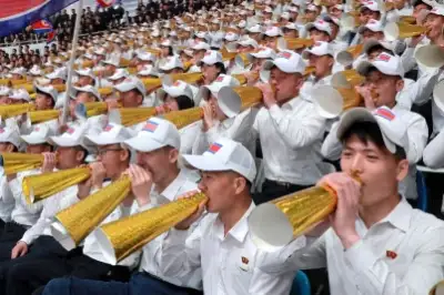 thumbnail - 북한, 태양절 기념 남자배구경기 개최