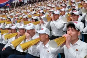 thumbnail - 북한, 태양절 기념 남자배구경기 개최