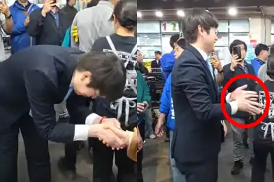 thumbnail - (영상) 하정우, 상인과 악수하자마자 ‘손 탈탈’…“오물이라도 묻었냐” 비판