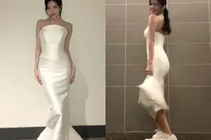 안유진, 순백의 드레스…운동화 신고도 완벽 비율