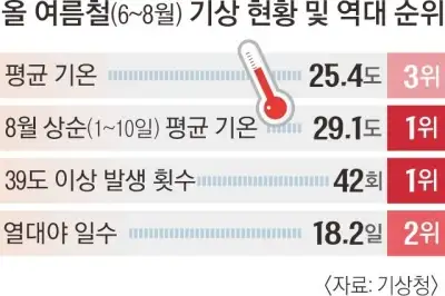 thumbnail - 올여름 39도 이상 ‘살인더위’ 42번...시간당 ‘124.5mm’ 극한 폭우도 내렸다