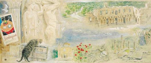 김성호 ‘그리스 기억’.80×34㎝.비단 위에…