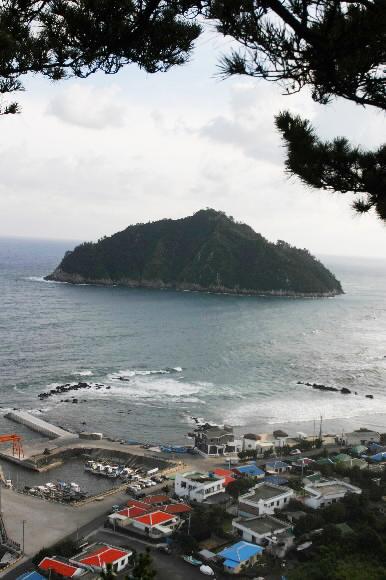 전통적인 고기잡이 배 테우를 복원해 자리를 잡고있는 제주도 보목 포구.해마다 자리돔 큰잔치를 연다.포구 앞 섶섬은 자리가 많이 서식하는 ‘자리밭’중 하나다.