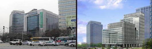 서울 남대문 상의 빌딩 현재 모습(왼쪽)과 …