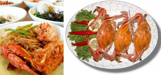 꽃게양념찜과 꽃게백숙(왼쪽)