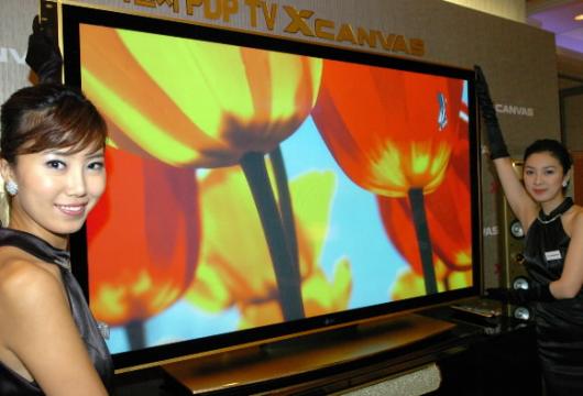 LG전자가 22일 서울 힐튼호텔에서 세계 최초로 71인치 PDP TV를 출시,시연해 보이고 있다.이호정기자 hojeong@seoul.co.kr