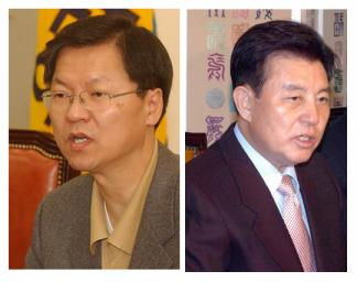 열린우리당 천정배(왼쪽) 원내대표와  한나…