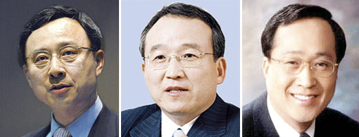 황창규 삼성전자 사장, 남중수 KT 사장, 김신배  SKT 사장(왼쪽부터).