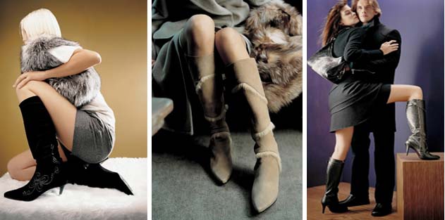 무릎 길이의 부츠는 다리가 굵은 여성에게 특히 좋다. 자수와 모피, 금속 장식으로 포인트를 준 스타일이 멋스럽다. (사진제공:에스쁘렌도·탠디·레노마)