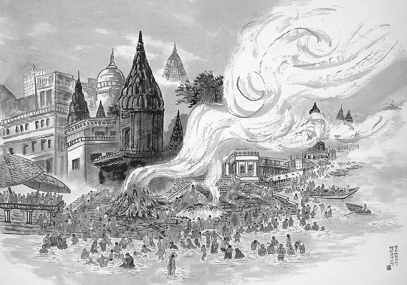 바라나시 갠지스강-생사의 노래. 193 X 273cm 2003.