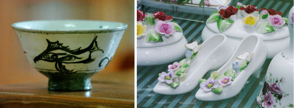찻사발 계룡산다완(鷄龍山茶碗). 김정옥 작품(사진 왼쪽). 오늘날의 도자기는 대량생산에 의한 생활자기로 발전하여 쓰임새가 다양하다(한국도자기).