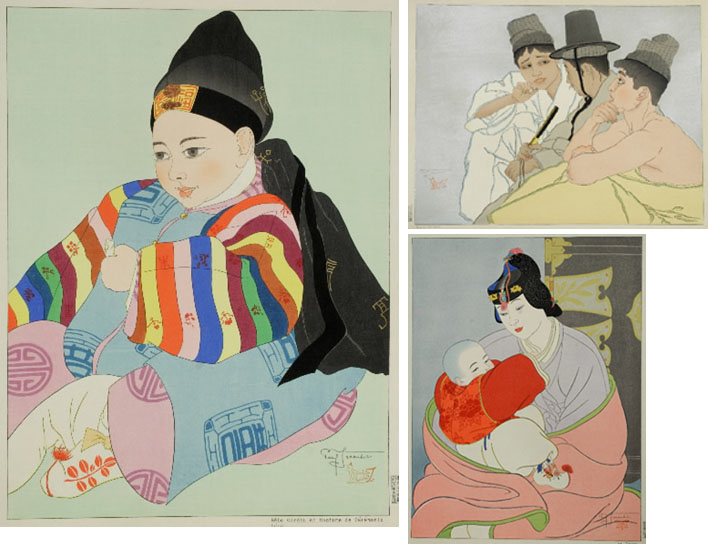 시계방향으로 왼쪽부터 돌복을 입은 아이(1934), 3명의 한국인(1935), 보물(1940). 국립중앙박물관 제공