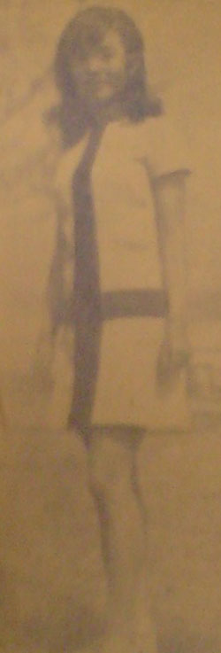 「베이지」빛 바탕에 「초콜리트」빛의「모던」한 선이 교차된 반짝이「원피스」