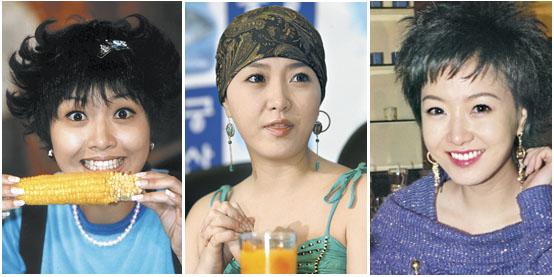 ‘남자 셋 여자 셋’ 출연 당시. 뇌종양 기자회견장에서. 회복 뒤 밝게 웃는 모습.(사진 왼쪽부터)