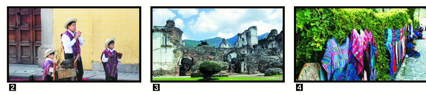 (2) 안티구아에서의 마야 음악가족  (3) 안티구아의 라 메르세드 교회  (4) 마야 부족의 전통 의상 