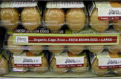 미국의 한 유기농 식품 매장의 달걀 판매대.