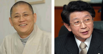 장윤(왼쪽) 스님·홍기삼(오른쪽) 전 총장