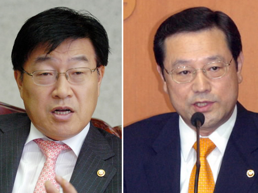 김영주(사진 왼쪽) 산자부 장관과 이용섭 건교부 장관