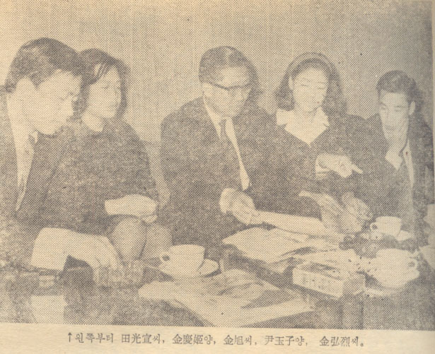 왼쪽부터 전광선씨(田光宣), 김경희양(金慶姬), 김욱씨(金旭), 윤옥자양(尹玉子), 김홍열씨(金弘烈)