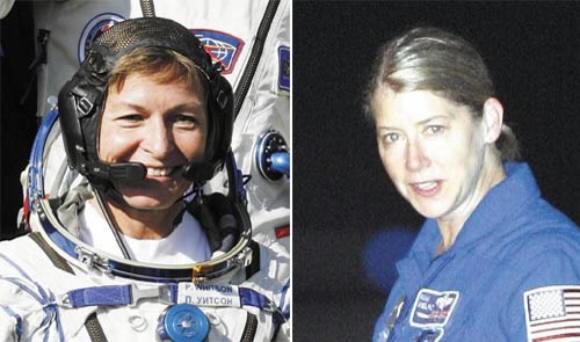 휫슨 ISS 선장(왼쪽)·멜로이 디스커버리호 선장