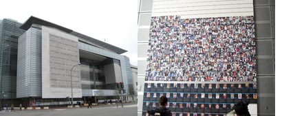 11일 미국 워싱턴에서 문을 여는 뉴지엄 건물 전경(왼쪽)과 지구촌 곳곳에서 취재하다가 숨진 언론인들을 기리는 추모의 벽. 워싱턴 김균미특파원 kmkim@seoul.co.kr
