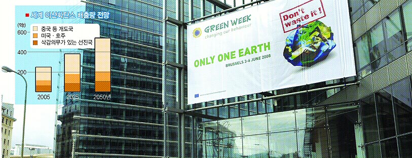 EU가 온실가스 배출 억제를 위해 최근 마련한 환경주간을 맞아 벨기에 브뤼셀의 한 대형 건물에 환경보호를 강조하는 현수막이 걸려있다. 유럽연합 집행위원회 제공
