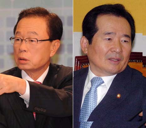 박희태 한나라당 대표(사진 왼쪽)·정세균 민주당 대표