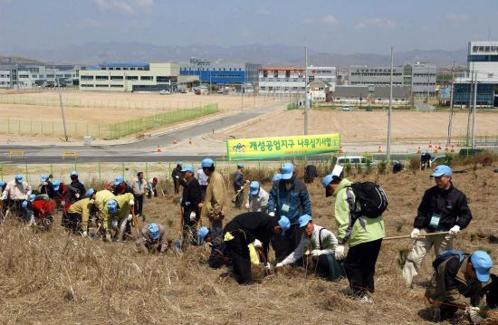 지난 2006년 4월 산림청과 통일부 등이 개성공단 지역에서 개최한 나무 심기 행사의 모습.   산림청 제공  