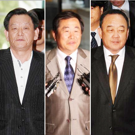 정상문 전 청와대 총무비서관,강금원 창신섬유 회장, 박연차 태광실업 회장(사진 왼쪽부터)