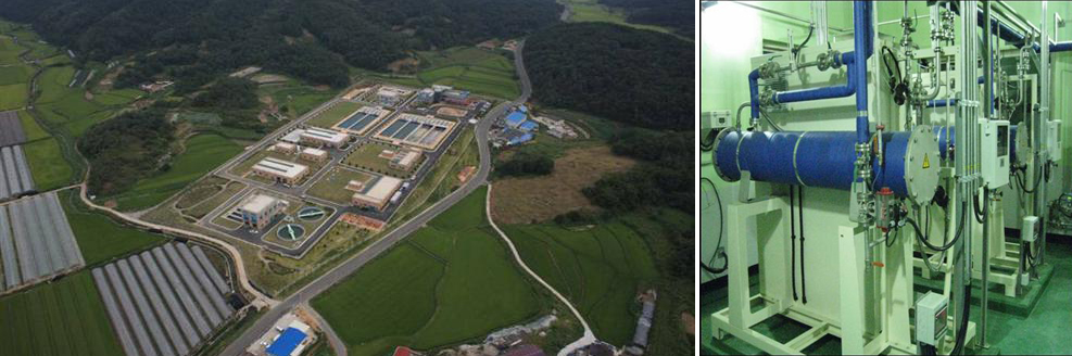 경북 고령정수장 전경. 오존처리시설·활성탄 흡착지 등 고도처리시설을 갖춰 일반 정수과정으로 처리되지 않는 냄새·유해물질도 모두 걸러낼 수 있다. 오른쪽 사진은 정수장에 설치된 오존 발생기. 수자원공사 제공