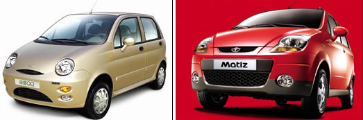 중국 체리사가 지난 2005년 출시한 ‘QQ’(왼쪽)과 GM대우차 ‘마티즈’