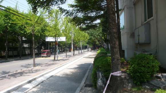 최근 서울과 수도권 일대 아파트 단지에서 담을 허무는 작업이 확산되면서 녹지 조성과 치안불안 우려를 놓고 입씨름이 한창이다. 사진은 아파트 단지와 인도 사이에 있는 담을 허문 서울 강남 개포동의 한 아파트 단지.