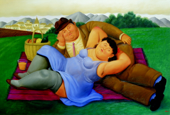 페르난도 보테로의 ‘소풍’. 콜롬비아 출신인 그는 레오나르드 다빈치나 루벤스 등 작품 속 주인공을 고도비만과 같은 통통한 인체로 비틀어서 그린 것으로도 유명하다. 