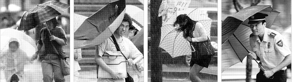 우산이 뒤집할 정도로 강풍을 동반한 집중호우가 내린 14일 오후 서울 태평로 거리를 시민들이 힘겹게 걷고 있다. 이날 서울을 비롯한 인천, 경기 등 중부지방에서는 한때 시간당 70㎜ 안팎의 ‘물 폭탄’이 쏟아졌다.  도준석 정연호기자 pado@seoul.co.kr