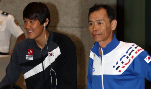 박태환(왼쪽) 선수와 노민상 감독  연합뉴스 