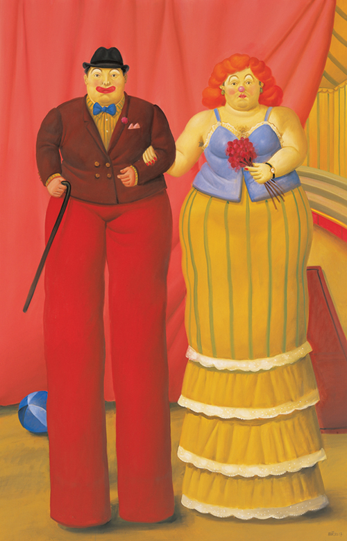 <페르난도 보테로>전, 죽마를 탄 광대들(2007), oil on canvas