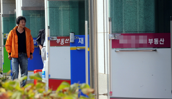 총부채상환비율(DTI) 규제가 2금융권으로 확대된 첫 날인 12일 부동산 중개업소가 밀집해 있는 서울 잠실의 한 아파트 단지 앞이 지나가는 시민을 제외하고는 한산한 모습이다.  정연호기자 tpgod@seoul.co.kr