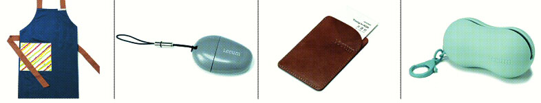 왼쪽부터 루이스 부르주아의 앞치마, 사디가 만든 조약돌 USB, 명함지갑, 골프공 지갑  리움 미술관 제공