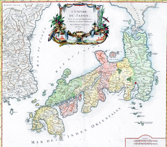 프랑스 왕실지리학자 보곤디가 1750년 제작한 ‘일본왕국도’. 한국 연안은 ‘한국해(MER DE COREE)’, 일본 연안은 ‘일본해(MER DU JAPON)’로 각각 표기됐다. 동북아역사재단 제공
