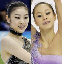 2010 밴쿠버 동계올림픽 여자 피겨 싱글에서 세계신기록을 세우며 금메달을 따낸 김연아(왼쪽), 첫 출전에서 13위에 오른 곽민정.